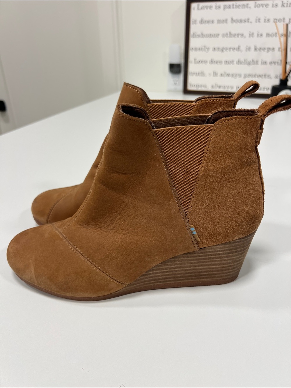 Toms Brown Suede Ankle Wedge Booties